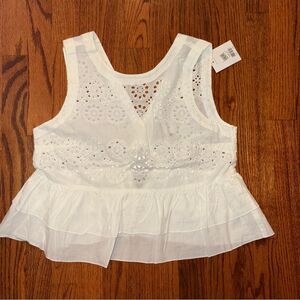 TOPSHOP White Eyelet Peplum Tank Top – Size US 8 NWT